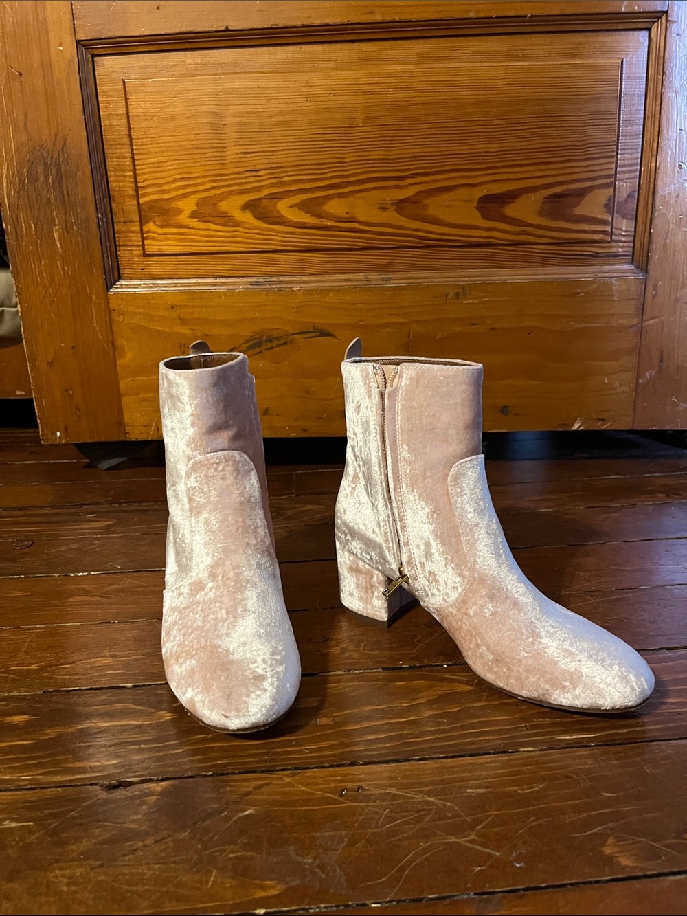 Coach Blush Pink Velvet Ankle Boots with Block Heel